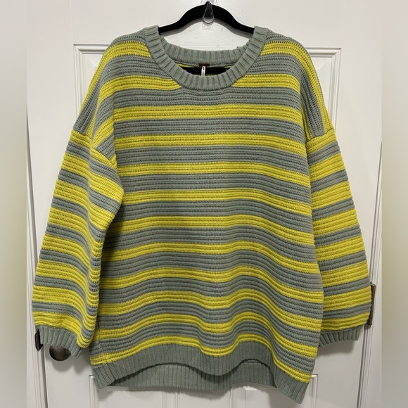 Free People Sweaters - Free People Links Sweater Crewneck Knit Oversized Striped Slouchy Heavy